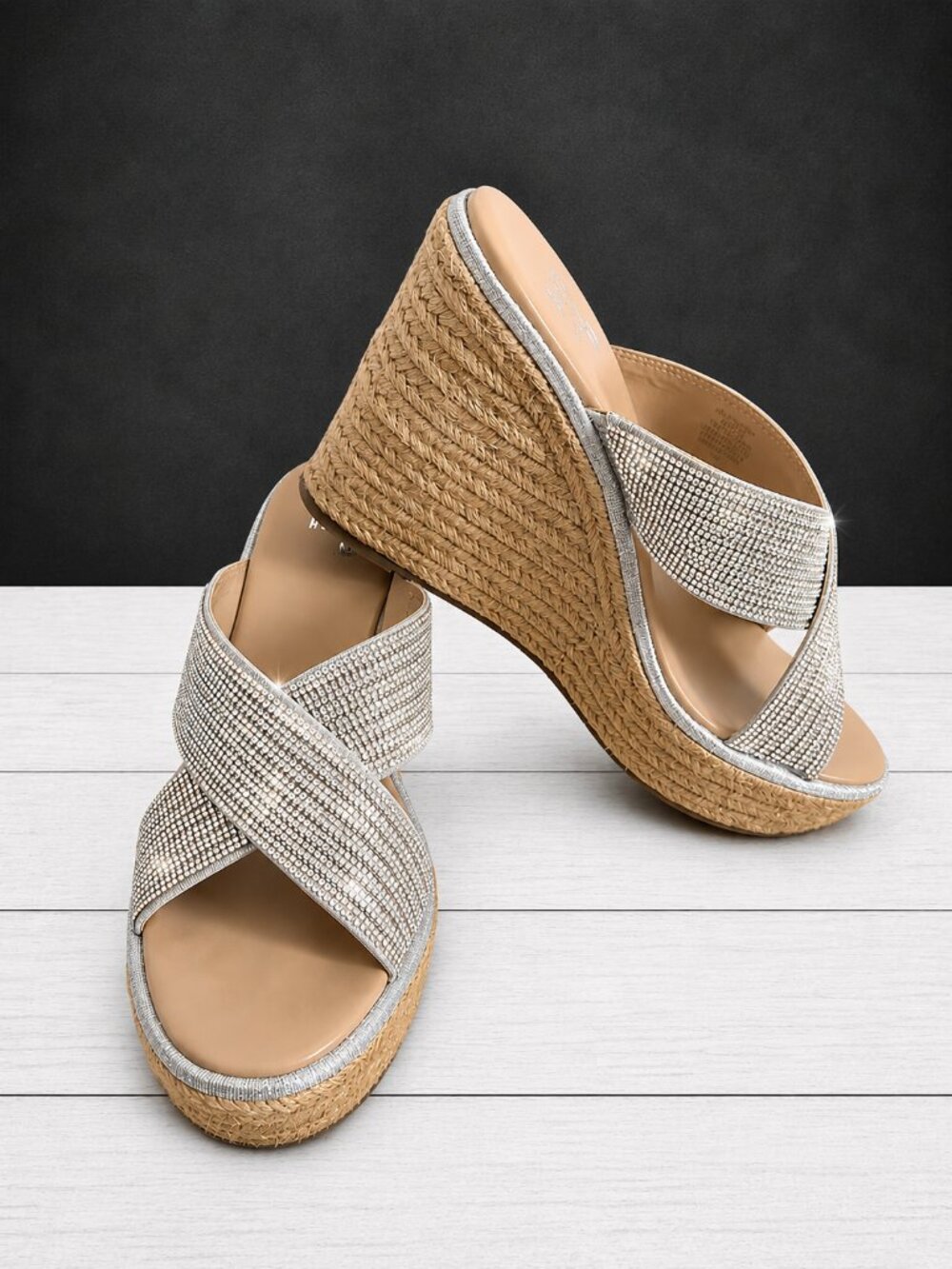 Mix No. 6 Silver Rhinestone Espadrille Wedge Sandals Women’s 8.5 EUC